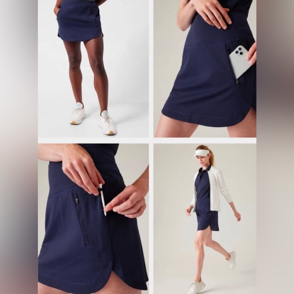 NWT ATHLETA Navy 2X Fairway Golf Skort 18" Two Zipper Closure Front Pockets New